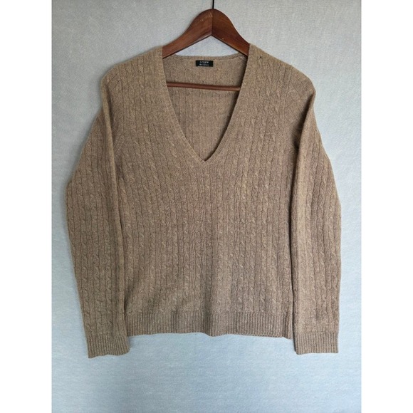 J. Crew Factory Sweaters - J.Crew Cashmere Cable Knit V-Neck Sweater Womens M Preppy Old Money (Flaws)